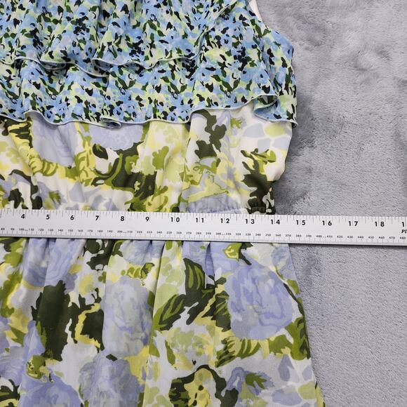 GIANNI BINI Dress Size‎ L Blue Green Misty Floral Sleeveless Ruffled Dress Party - Picture 7 of 9
